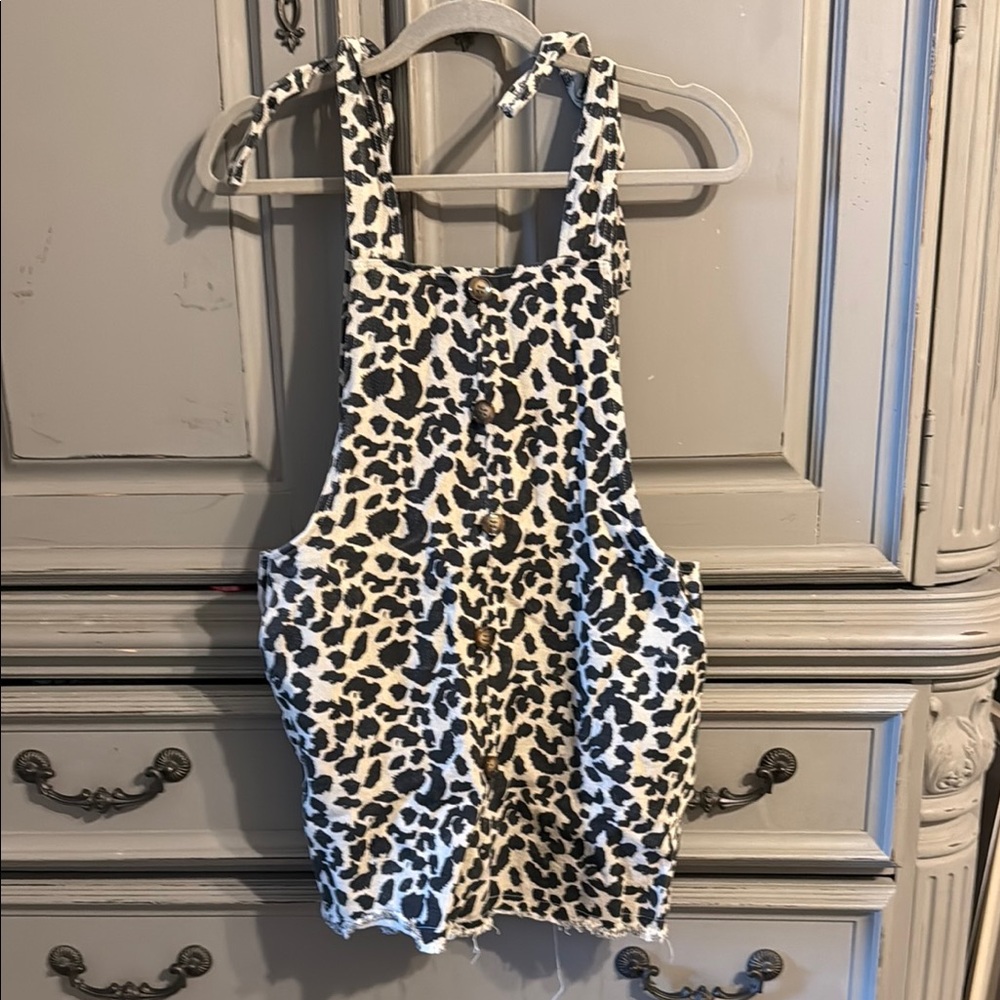 Leopard Print shoulder tie Overalls